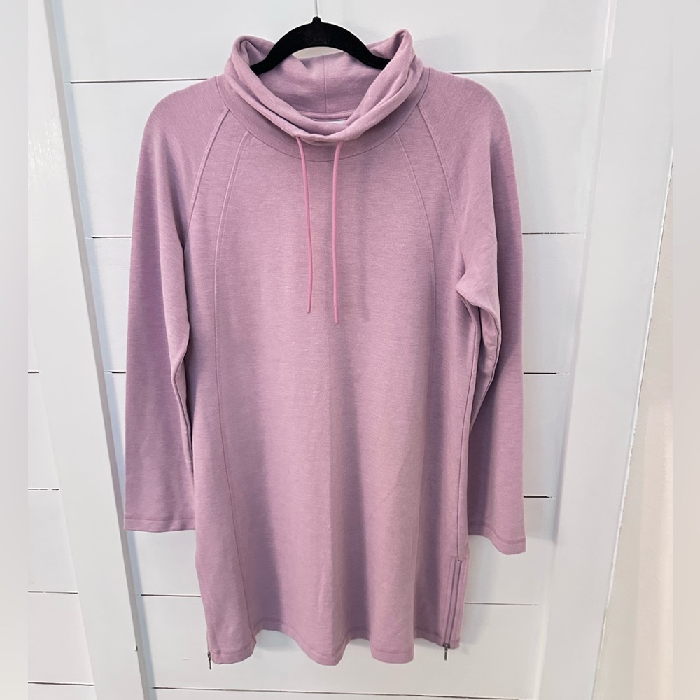 J JILL M Pink side sip cowl neck long sleeve cozy soft midi sweatshirt tunic